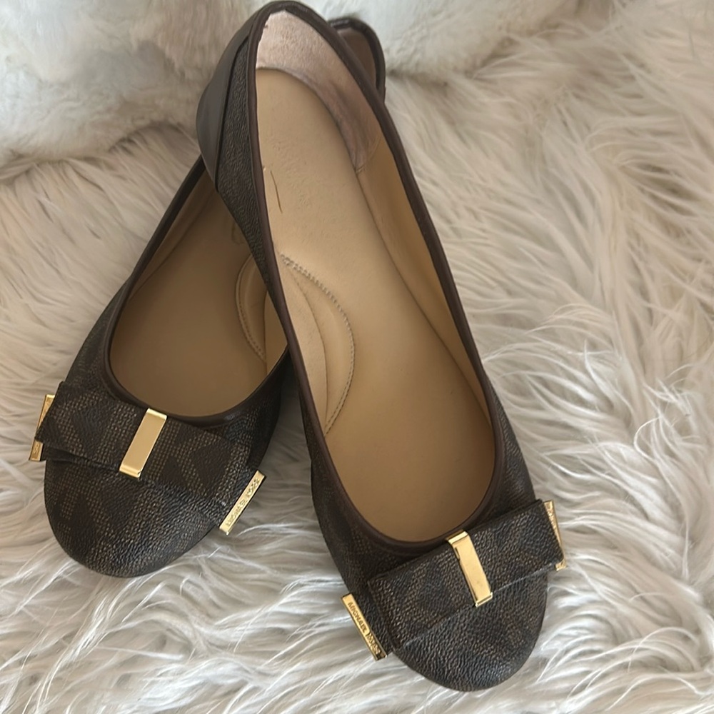 Michael Kors Brown Flats with Gold Accents